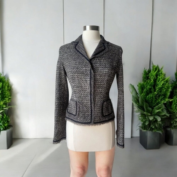 Bergdorf Goodman Grey Brown Silk Lined Wool Tweed High-end Blazer Size S - Picture 2 of 16